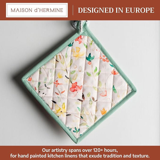 Maison d'Hermine Pot Holders 100% Cotton Heat Resistant Potholders 8" x 8" Hot Pads with Loop BBQ, Cooking, Baking, Grilling, Kitchen, Handling Hot Pans Spring/Summer (Pack of 1, Colmar) | Heat Resistant Hot Pads with Loop BBQ Cooking Baking Farmhouse ...