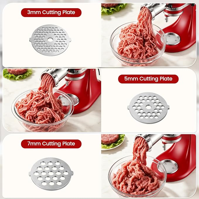 Stainless Steel Meat Grinder Attachment for KitchenAid Stand Mixer | Food Grade, Heavy Duty, No Clog, Dishwasher Safe, Sausage Stuffer & Burger Maker