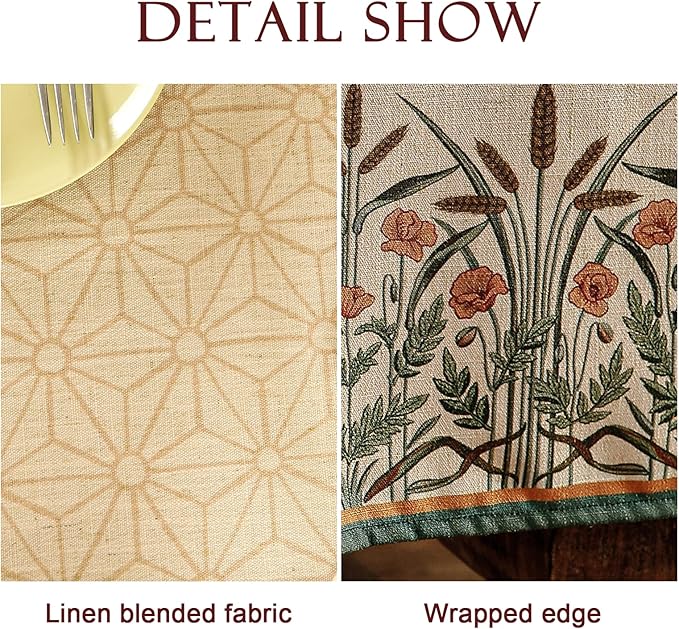 patdrea Designer French Light Brown Long Rectangle Table Cloth,Linen Floral Durable Breathable Tablecloth,Decorative for Kitchen Dining,Parties,Tea Party,Christmas,Thanksgiving,63"x102"-Cudillero