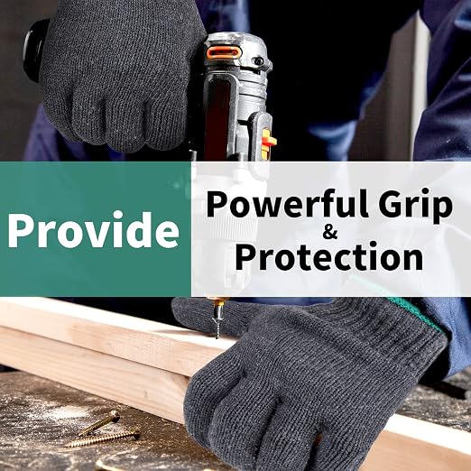 12 Pairs Dark Grey Gloves Men Women, Large Field Dressing Gloves for BBQ, Grilling, Oven, Heat Resistant, Mechanics, Welding, Gardening, Bulk