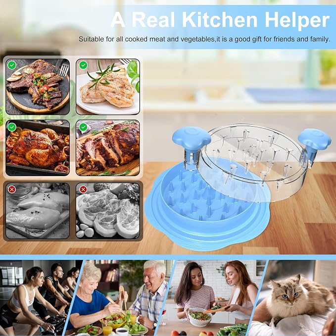 Chicken Shredder Tool Twist Large Meat Shredder with Brush&Fork, Sky Blue | Visible Chicken Breast Shredder, Strong Anti-Slip Strip, Ergonomic Handle, BPA Free, Kitchen Gadgets for Pork Beef Chicken
