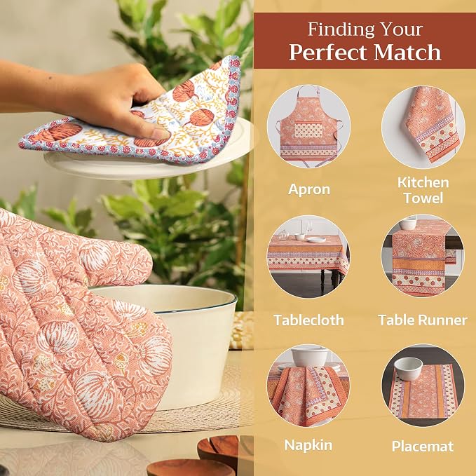 Maison d' Hermine Pot Holders 100% Cotton Potholders (8" x 8", Pack of 2) | Heat Resistant Hot Pads with Loop BBQ Cooking Baking Kitchen Handling Hot Pans Thanksgiving Christmas - Harvest Festival