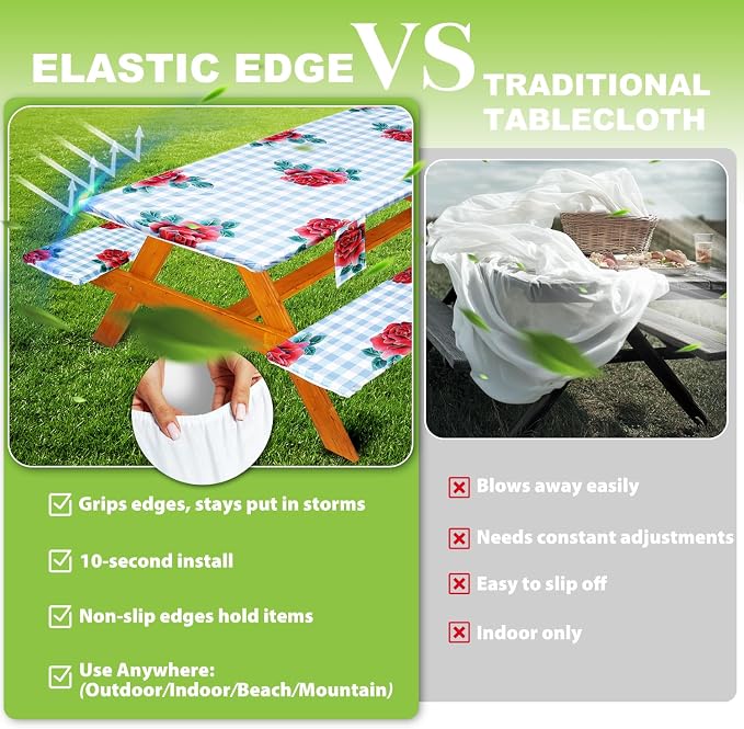 Fitted Picnic Table Cover with Bench Covers Set, Waterproof Lightweight Rectangle 72in Folding Table Cloths Canopy Shade Slipcover Cool Unique Fun Camping Gift for Camper Women Men Family Rv Owners