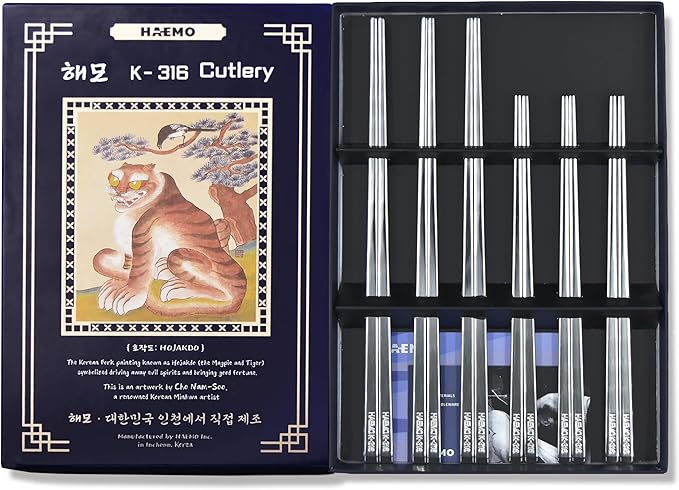 Korean Chopsticks Set, Premium 316 Stainless Steel, Made in Korea, 6 Pairs Multi-Set, Designed for Family Dining with Dual Size Design | Made in Korea, Dual Size Design, Designed for Family Dining
