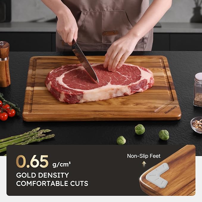 20'' Extra Large Teak Cutting Board Kitchen Non Slip Wood Butcher Block | Wooden Chopping Board, Heavy Duty, Over Sink, Solid Thick, Meat, Non Toxic, Extra Large, Juice Groove, Best Kitchen Gift