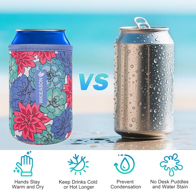 WKieason Neoprene Can Sleeves Insulators Beer Coozies 3 Size - 12OZ Standard Can Sleeve, 12OZ Slim Can Sleeve, 16OZ Standard Can Sleeve, 12OZ Standard Beer Can Coolers Coolier Sleeves(Succulents Set)