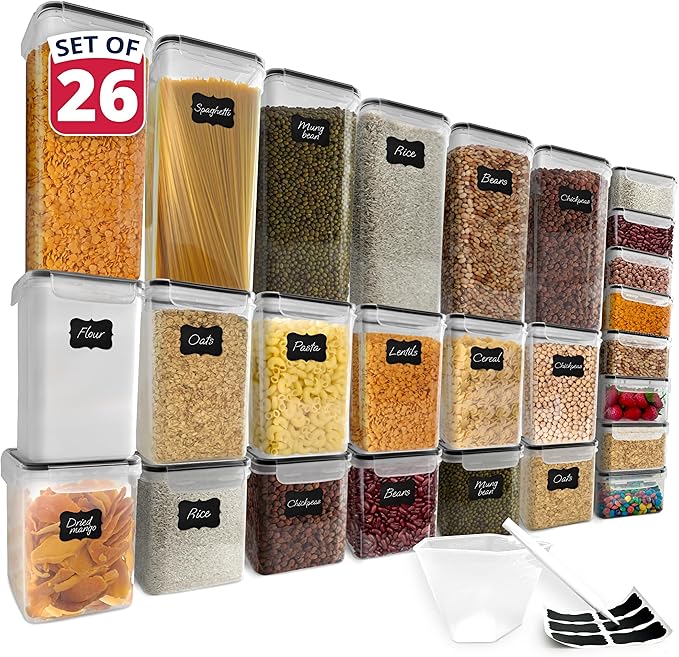 Reli. Pantry Organizers and Storage | Food Containers with Lids (26 Sets) | Airtight Plastic Storage Containers, Kitchen Organizers, Clear Food Storage Canister Sets with Lids, BPA free, Multi-Size