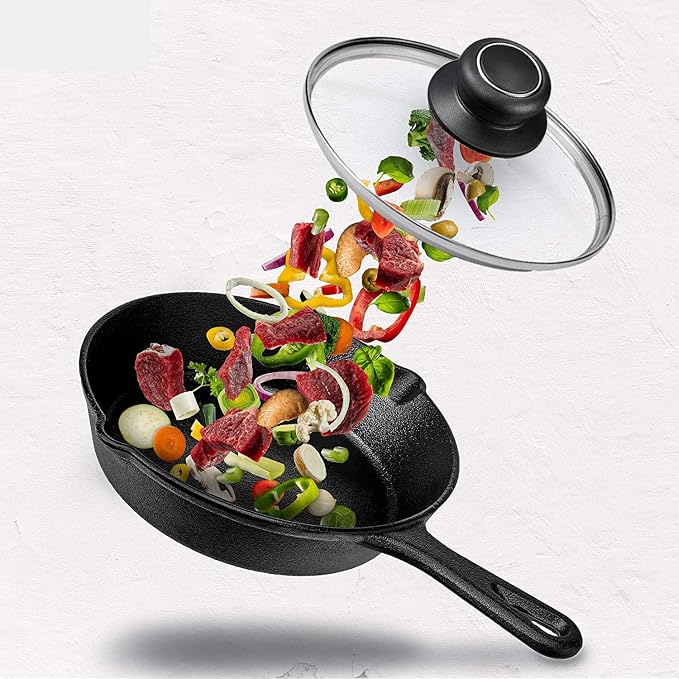 8 Inch Pan Lid, Tempered Glass Cover for Pots, Skillets & Frying Pan | Cookware & bakeware Lids, Heat-resistant Handle, Clear