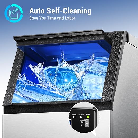 Amzgachfktch Commercial Ice Maker 120lbs/24H with 2 Water Inlet, Ice Maker Machine with 33lbs Storage, Auto Self-Cleaning, Under Counter/Freestanding Ice Maker for Home Shop Bar