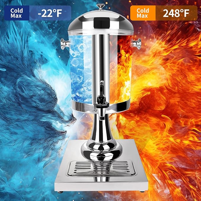 Drink Dispensers for Parties, Cold Beverage Dispenser with Centre Ice Core and Drip Trays, 2.2 Gallon/8L Stainless Steel Drink Dispensers with Stand and Spigot Buffet Cold Drinks and Beer