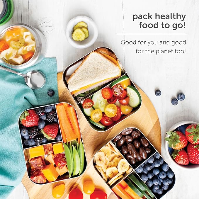 LunchBots Medium Uno Stainless Steel Sandwich Container - Open Design for Wraps - Salads or a Small Meal - Eco-Friendly - Dishwasher Safe and BPA-Free - Aqua Dots
