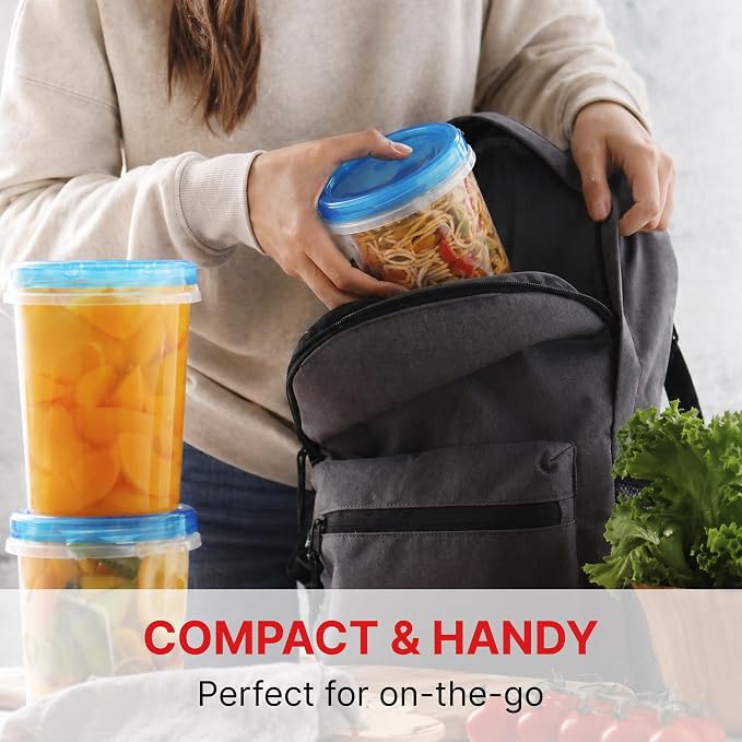 Tafura Freezer Storage Containers, 10 Pack, 32 Oz Leakproof BPA-Free Lids | Twist-top screw-on closures help prevent spills during storage, transport, and meal prep.