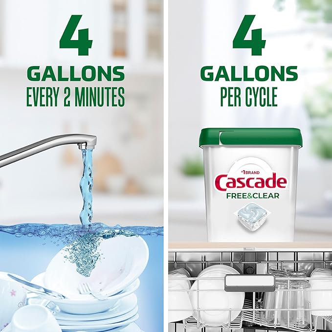 Cascade Free & Clear Dishwasher Pods, Dishwasher Detergent, Dish Detergent Soap, Unscented, 47ct (Pack of 2)