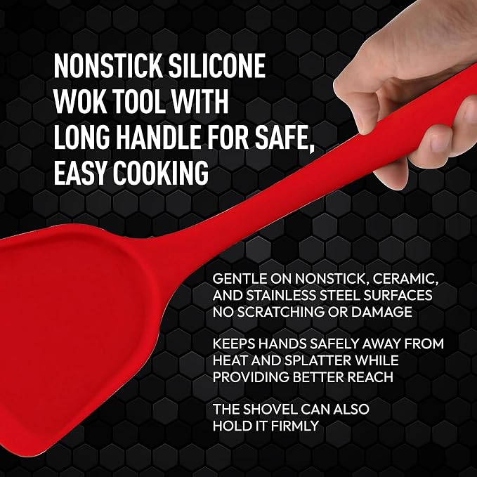 Helen's Asian Kitchen Silicone Wok Turner and Stir Fry Spatula, 13-Inches, Red