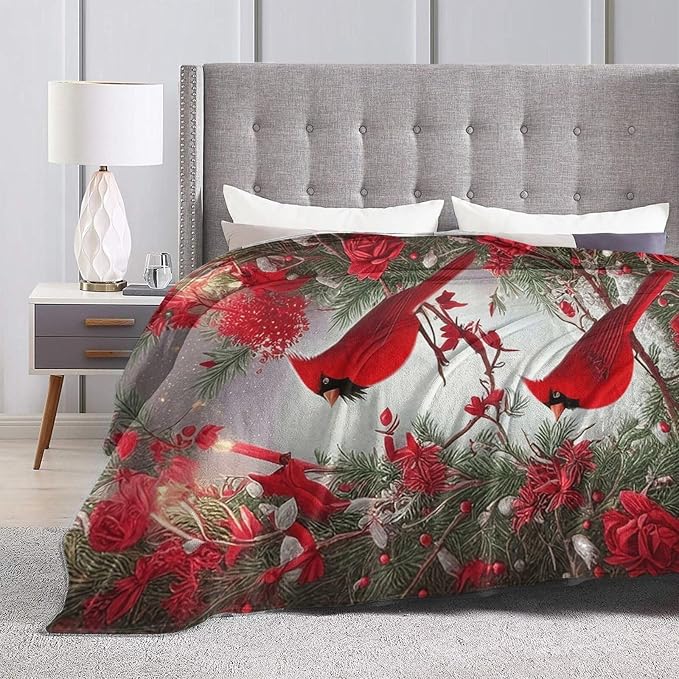 Yibuda Cardinal Blanket Soft Cozy Fleece Throw Blanket Lightweight Warm Red Bird Flannel Plush Stuff Decor Blanket Cardinal Gifts for Lover Girls Boys Kids Women Adults Bed Travel 40"x50"