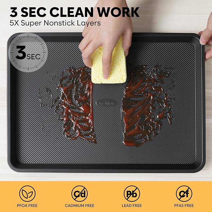 2 Pack Quarter Sheet Pan 12.8x9, Cookie Sheets for Baking 0.8mm Thick Non Stick Baking Sheets for Oven Heavy Duty Baking Trays