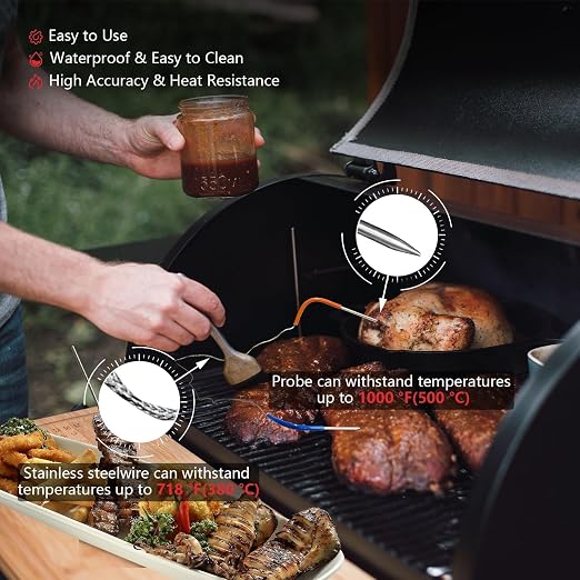 2 PCS Meat Probe for Traeger Pellet Grill with Grommets & Clips, 3.5mm Plug | Compatible with Traeger, Waterproof Probe Tip, High Accuracy, Heat Resistance to 718 °F (380 °C), Plug & Play, Easy to Clean