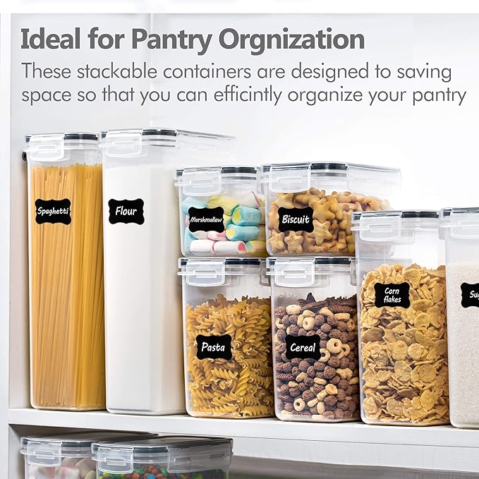 Airtight Food Storage Containers Set, 14 PCS Kitchen Storage Containers with Lids for Flour, Sugar and Cereal, Plastic Dry Food Canisters for Pantry Organization and Storage | BPA-Free Kitchen Organizers with Lids, For Flour, Sugar & Cereal, Plastic Dr...
