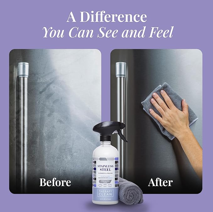 Therapy Stainless Steel Cleaner and Polish, Lavender Essential Oil Scent, Sink Cleaner, Fingerprint & Residue Remover