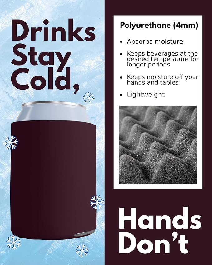 PartyPrints 1000 Pack Eggplant Blank Can Cooler Sleeves, Customizable Bulk Can Coolers, Extra-Thick Collapsible Drink Insulator Sleeve, Beer Can Coolers for Party Beverages