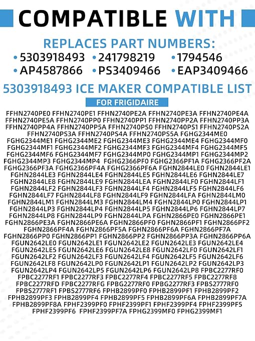 5303918493 Refrigerator Ice Maker Compatible with Frigidaire Electrolux Kenmore Crosley Replaces 241798219 1794546 AP4587866 PS3409466 EAP3409466