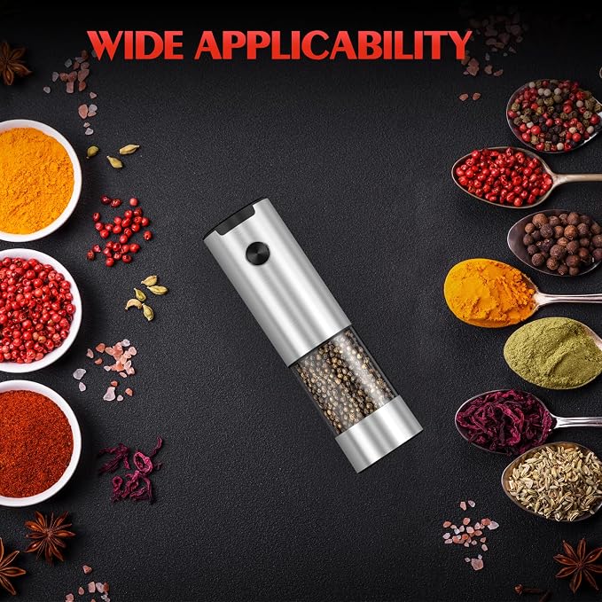1 Pack Salt and Pepper Grinder-Electric Automatic Battery Pepper Mill Shakers Adjustable Coarseness Upgraded Larger Capacity with Led Kitchen Appliances Gifts for Women Men