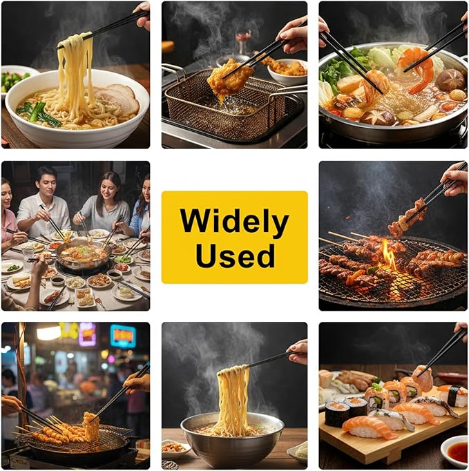 3 Pairs 12.6 Inches (32cm) Long Chopsticks, Black | Cooking Chopsticks Long Reusable Extended Chopstick For Cooking Japanese Chinese Extended Anti-Slip Chopstick For