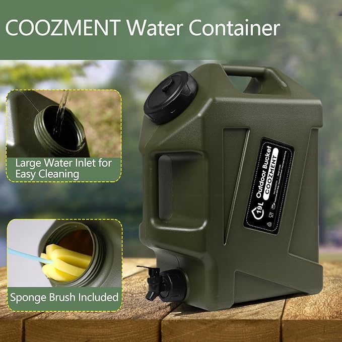 COOZMENT 3.2 Gallon/5 Gallon Water Containers with Spigot, BPA Free Water Jug, Military Green Water Tank, Multifunction Water Storage Containers for Camping Outdoor Hiking,Emergency Storage