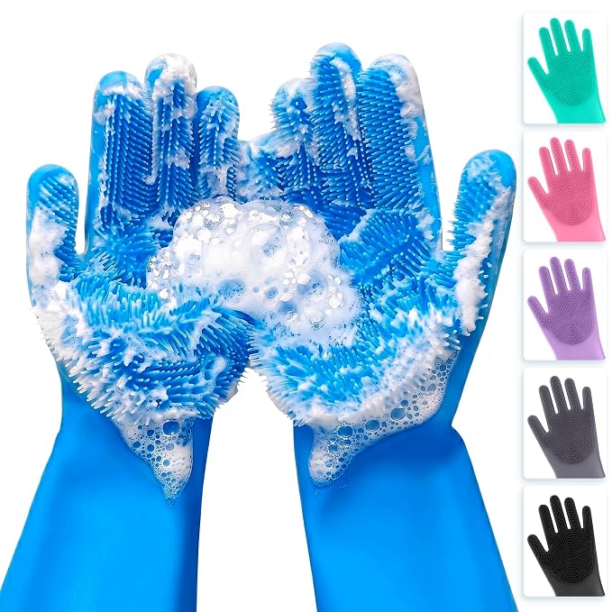 ALPENKOK Silicone Dishwashing Gloves with Scrubber – Non-Slip Silicone Gloves for Washing Dishes | Household Use