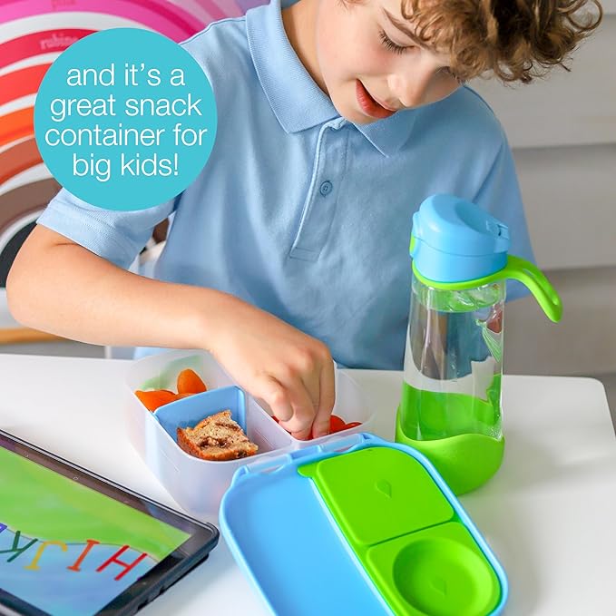 b.box Mini Lunch Box, Bento Box for Kids, Snack Container with 2 Leak Proof Compartments, Reusable Snack Containers with Lids, Kids Lunch Boxes Ages 3+, BPA Free, 4 1/4 Cup Capacity (Lemon Sherbet)
