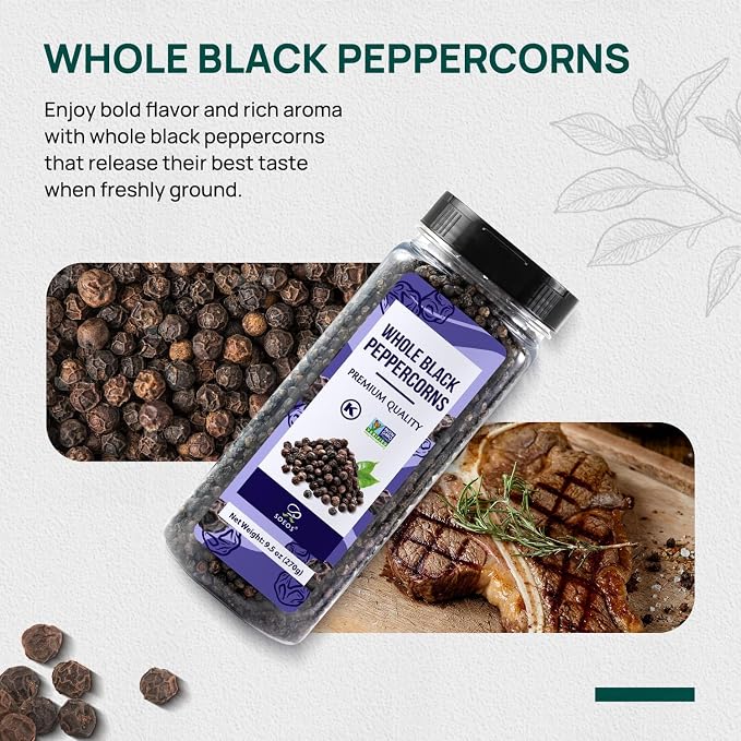 Soeos Himalayan Pink Salt 20oz + Whole Black Peppercorns 9.5oz Set, Coarse Grain, Salt for Grinder Refill, Salt and Pepper Grinder, Non-GMO Verified, Spice Seasoning Set for Cooking