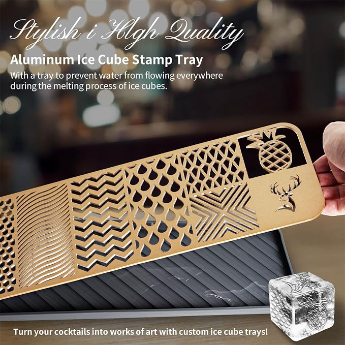 Clear Ice Stamp Tray, Cocktails Custom Ice Cube Stamp, Craft Modern Ice Molds for Whiskey in 5 Seconds, Bartender Accessories for Clear Ice Cocktails, Whiskey, Bourbon