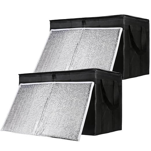 2-Pack Insulated Food Delivery Bag with Hard Bottom, 3X-Large, Black | Commercial Food Warmers for Delivery Drivers, Reusable Grocery Shopping Cooler/Hot Bags, Tote for Picnic/Travel, Heavy Duty