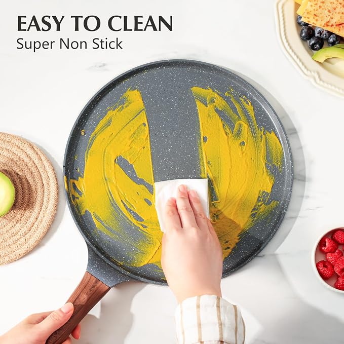 SENSARTE Nonstick Crepe Pan, Swiss Granite Coating Dosa Pan Pancake Flat Skillet Tawa Griddle 10-Inch with Stay-Cool Handle, Induction Compatible (Pack of 2)