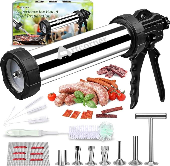 Professional Jerky Gun for Ground Meat | 2.5LB Capacity Jerky Maker Kit with 5 Attachments, 2 Brushes & Storage Net (Food Grade)