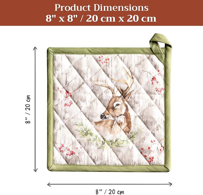Maison d' Hermine Pot Holders 100% Cotton Potholders (8" x 8", Pack of 1) | Heat Resistant Hot Pads with Loop BBQ Cooking Baking Hotel Kitchen Handling Hot Pans Thanksgiving Christmas - Mountain Life