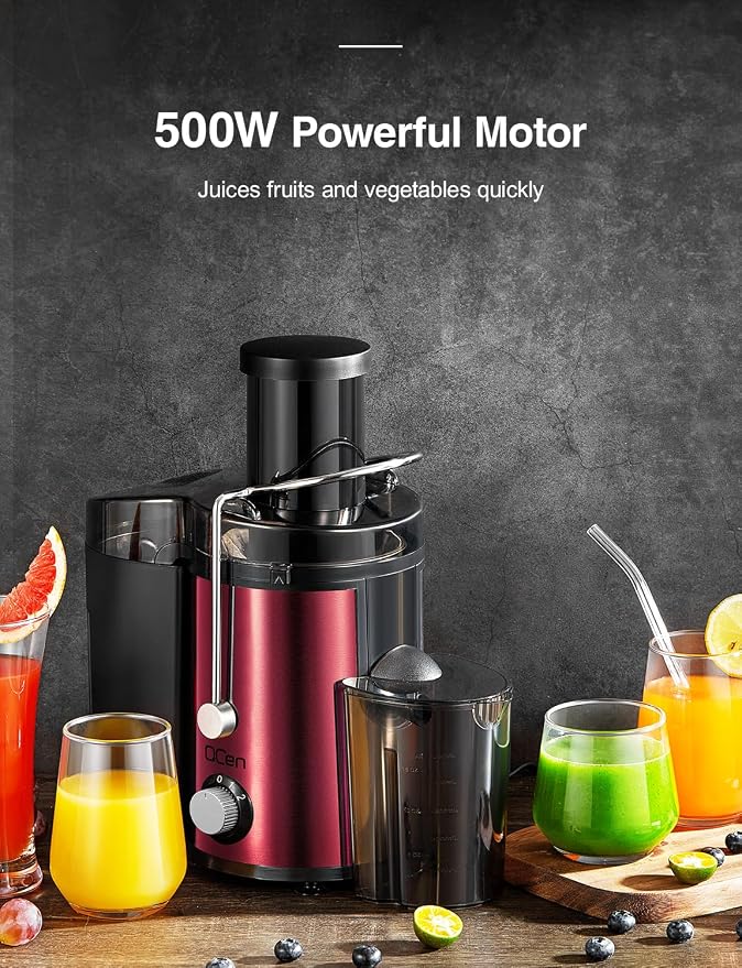 Juicer Machine 800W Centrifugal Juicer with Wide Mouth Feed Chute | For Fruits And Vegetables, Stainless Steel, BPA-Free Parts, Easy To Clean, Metallic Red Finish, Fast Juice Extraction