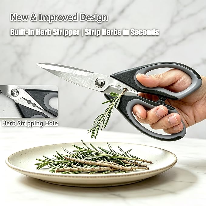 3 Pack Kitchen Scissors - Sharp Kitchen Shears | with Herb Stripping Hole All Purpose Stainless Steel Heavy Duty for Poultry Food Meat Dishwasher Safe with Protective Sheath
