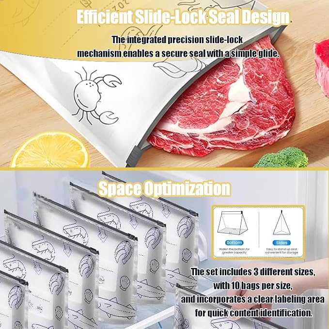 Reusable Aluminum Foil Sealable Storage Bags - Foil Sealable Bags for Food, Vegetables, Fruit, Meat, Snacks, Bread, Seafood Preservation