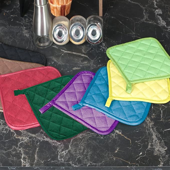 Joyhalo 5 Pack Pot Holders for Kitchen Clearance | Cotton Made, Machine Washable, Heat Resistant Potholder, Hot Pads, Trivet for Cooking and Baking, Dark Green