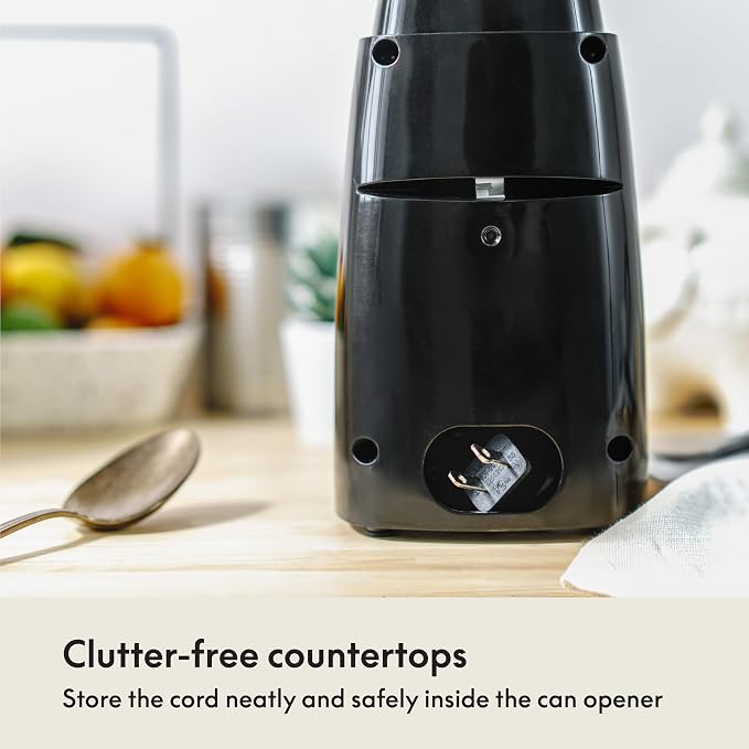 bella Electric Can Opener and Knife Sharpener, Removable Cutting Lever, Cord Storage, Stainless Steel Blade, Black