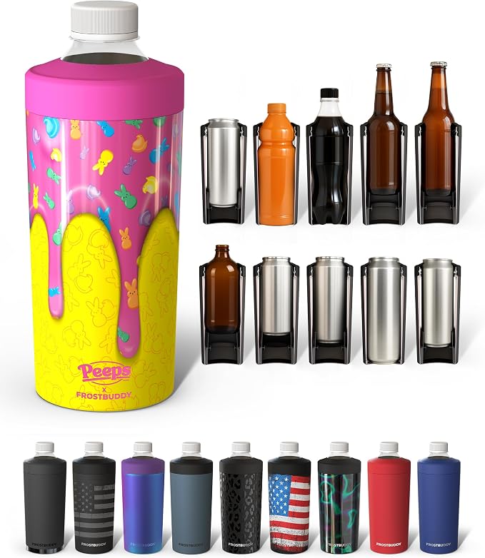 Frost Buddy XL Can Cooler - Fits 12/16/20/24 oz Cans & Bottles (Peeps Drip) | Cold for 12+ hours | No condensation | Fits slim & big cans | Durable, portable design