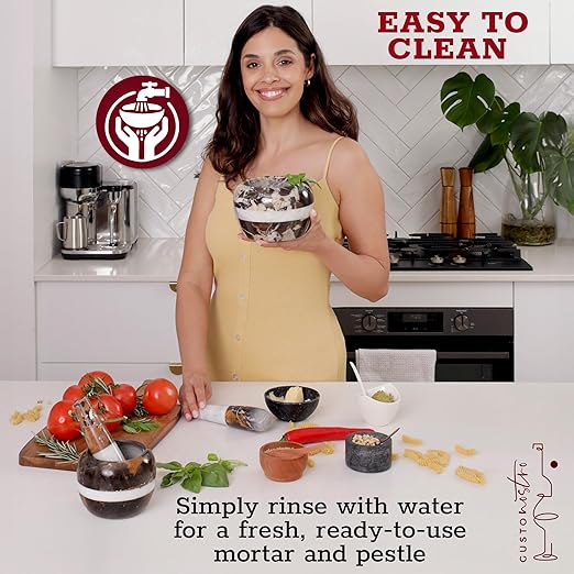 Gusto Nostro Natural Marble Mortar and Pestle Set | 6 Inch - 3.5 Cup Extra Large Mortar Pestle Set for Grinding Herbs, Nuts, Grains | Pesto Grinding and Guacamole Stone Bowl | Marble Spice Crusher