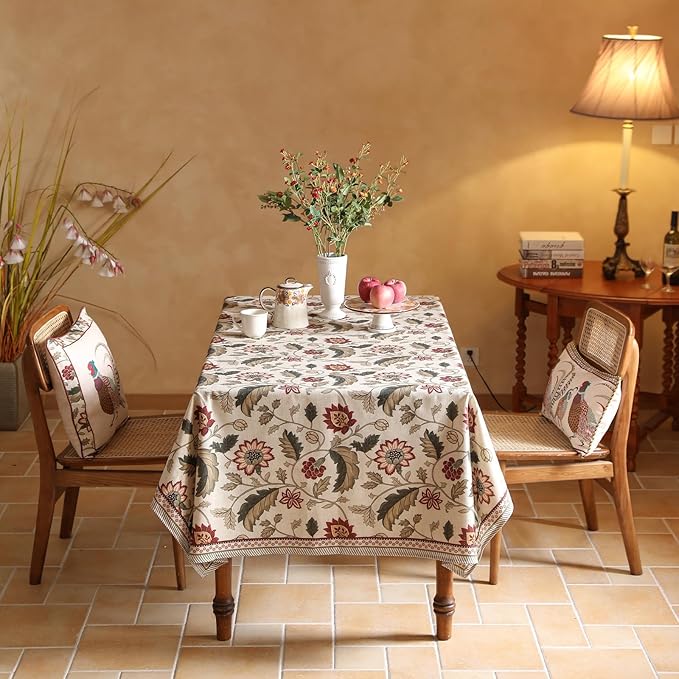 ISAENNE Designer Provence Floral Extra Long Tablecloth Rectangle,Linen Colorful Washable Indoor Table Cloth,Durable Decor Tablecloths for Dining Thanksgiving Kitchen Christmas,63"*110"-Ratina
