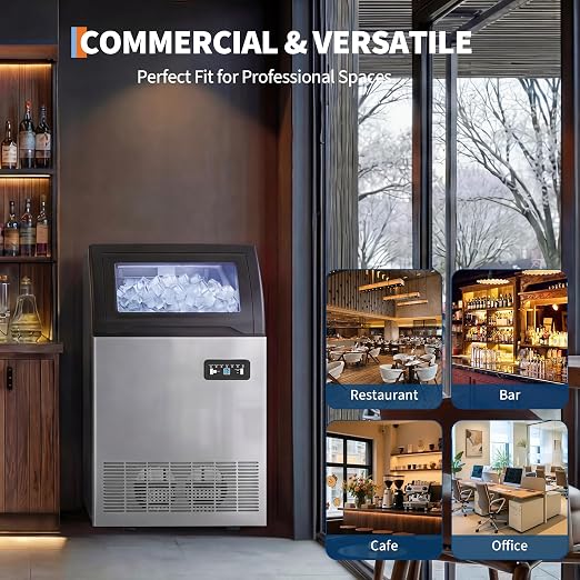 Garvee Commercial Ice Maker Machine, 180lbs/24H Single Water Inlet with 36lbs Storage Bin, Stainless Steel Undercounter or Freestanding Ice Maker