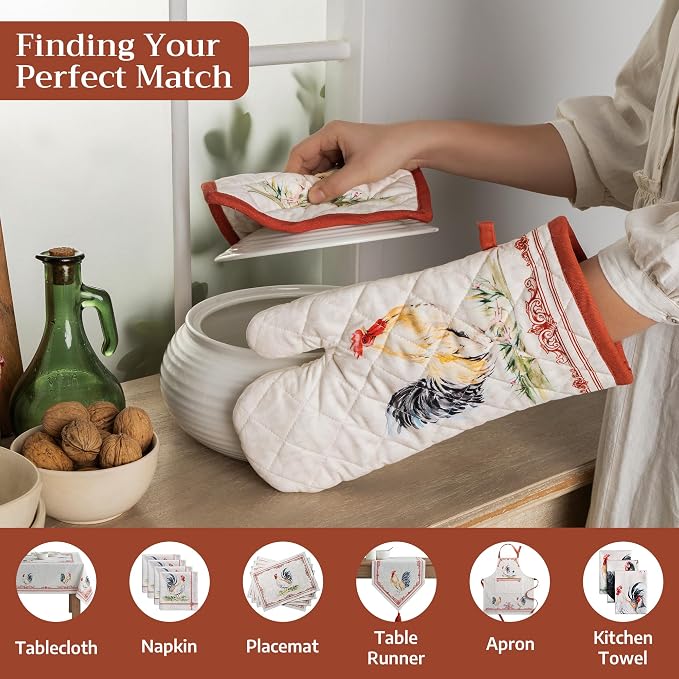 Maison d'Hermine Oven Gloves 100% Cotton Oven Mitt 7" x 13" with Loop Heat Resistant, BBQ, Cooking Gloves, Baking, Grilling, Kitchen, Handling Hot Pans Spring/Summer (Pack of 1, Campagne) | With Loop Heat Resistant BBQ Cooking Gloves Baking Grilling Ki...