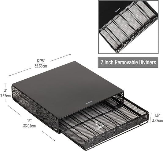 Mind Reader Single Serve Coffee Pod Drawer, 36 Pod Capacity, Countertop Organizer, Removable Dividers, Metal, Black
