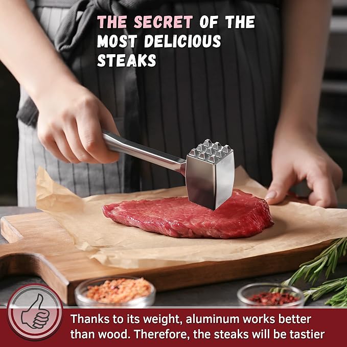 Meat Tenderizer 1 pcs Aluminium Mallet Dual-Sided - Tenderizer Tool Kitchen Pounder - Home Hammer for Tenderizing Ice Steak Stainless Veal & Chicken Safe Beater 1309479