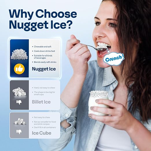 VIVOHOME Nugget Ice Maker Countertop, Portable Pebble Ice Maker Machine with 44lbs/Day, Soft Chewable Pellet Ice Machine with Self-Cleaning, Scoop, 10 Ice Bags, for Home Kitchen, Party, RV, Camping