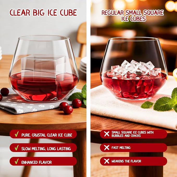 Clear Ice Cube Maker,6 Cavity Square Ice Cube Mold for Whiskey,1.9 * 2.1 Inch Clear Ice Maker,Idea Gifts for Boyfriend Boss Men who Have Everything